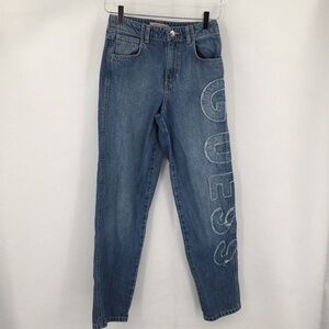 Guess logo applique 1981 high triangle jeans high rise women tapered leg 80s 25
